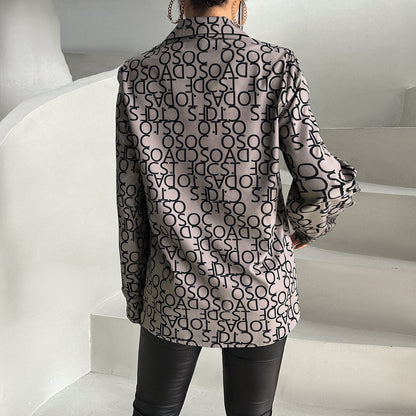 Women's Fashion Temperament Commute Printed Long-sleeved Shirt - Plush Fashions Shop 