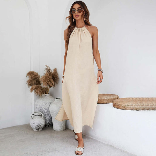 Women's Woven Casual Style Halter Dress - Plush Fashions Shop 