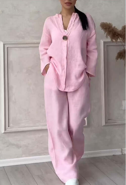 Fashion Solid Color Cotton And Linen Casual Suit Women - Plush Fashions Shop 