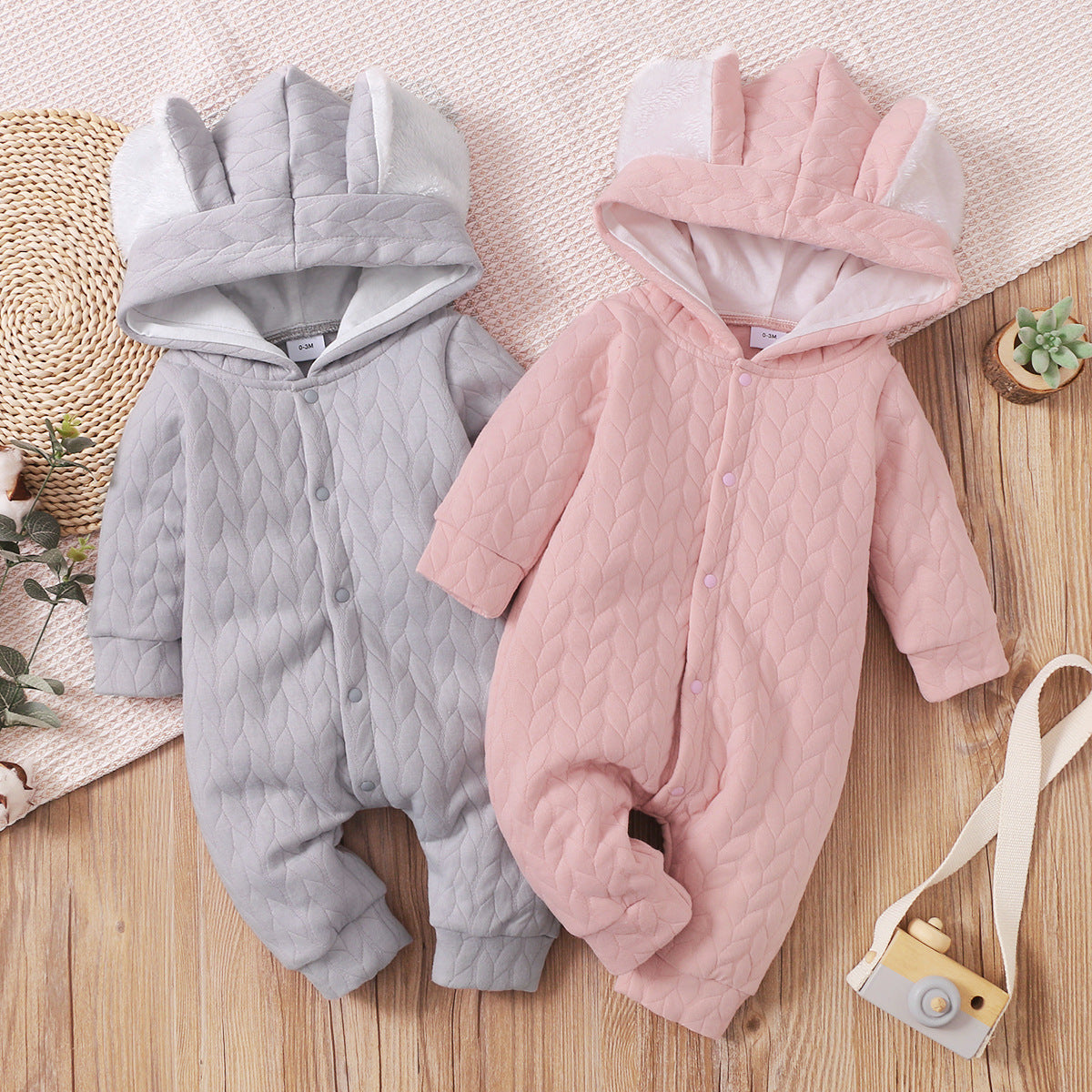 Infant Hooded Romper Outer Wear - Plush Fashions Shop 