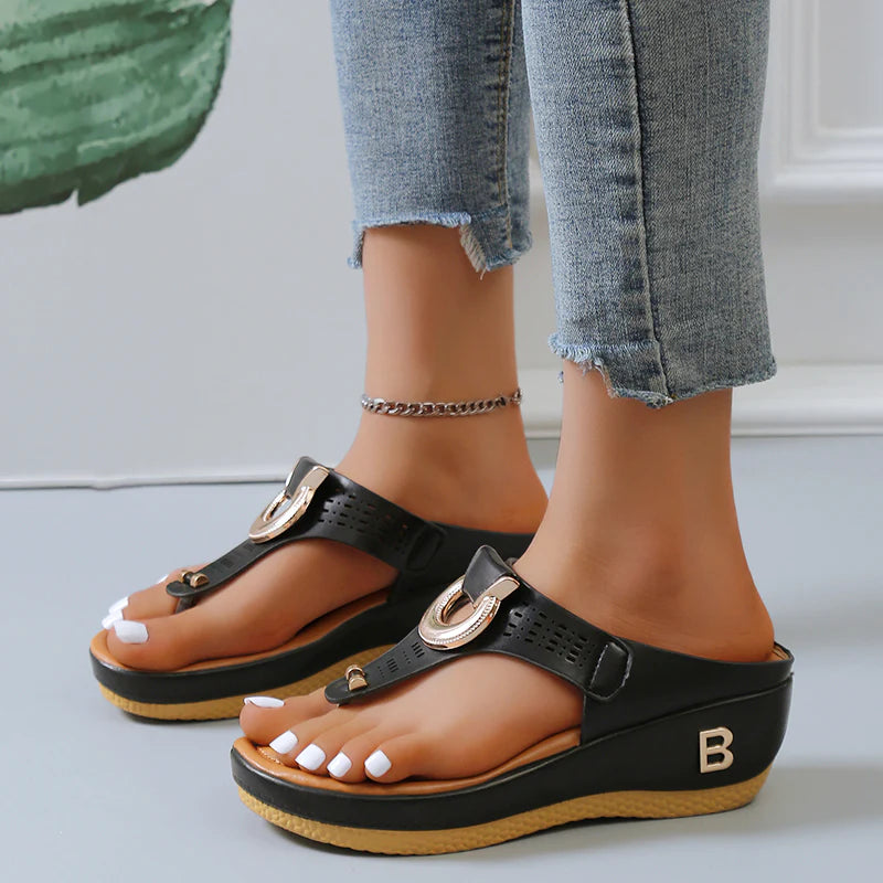 Women's Orthopedic Low-Wedge Sandals with Anti-Slip Sole