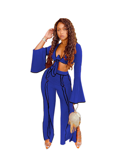 New Fall Women's Clothing Personalized Line Wide Leg Sports Suit - Plush Fashions Shop 