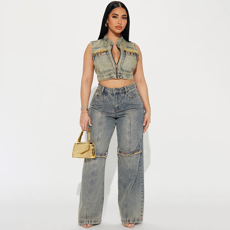 Women Baggy Wide Leg Denim Jeans - Plush Fashions Shop 