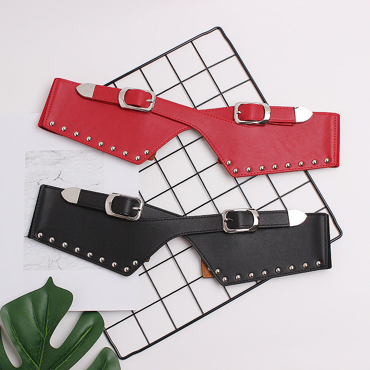 Women's Decorative Elastic Rivets, Wide Belts - Plush Fashions Shop 