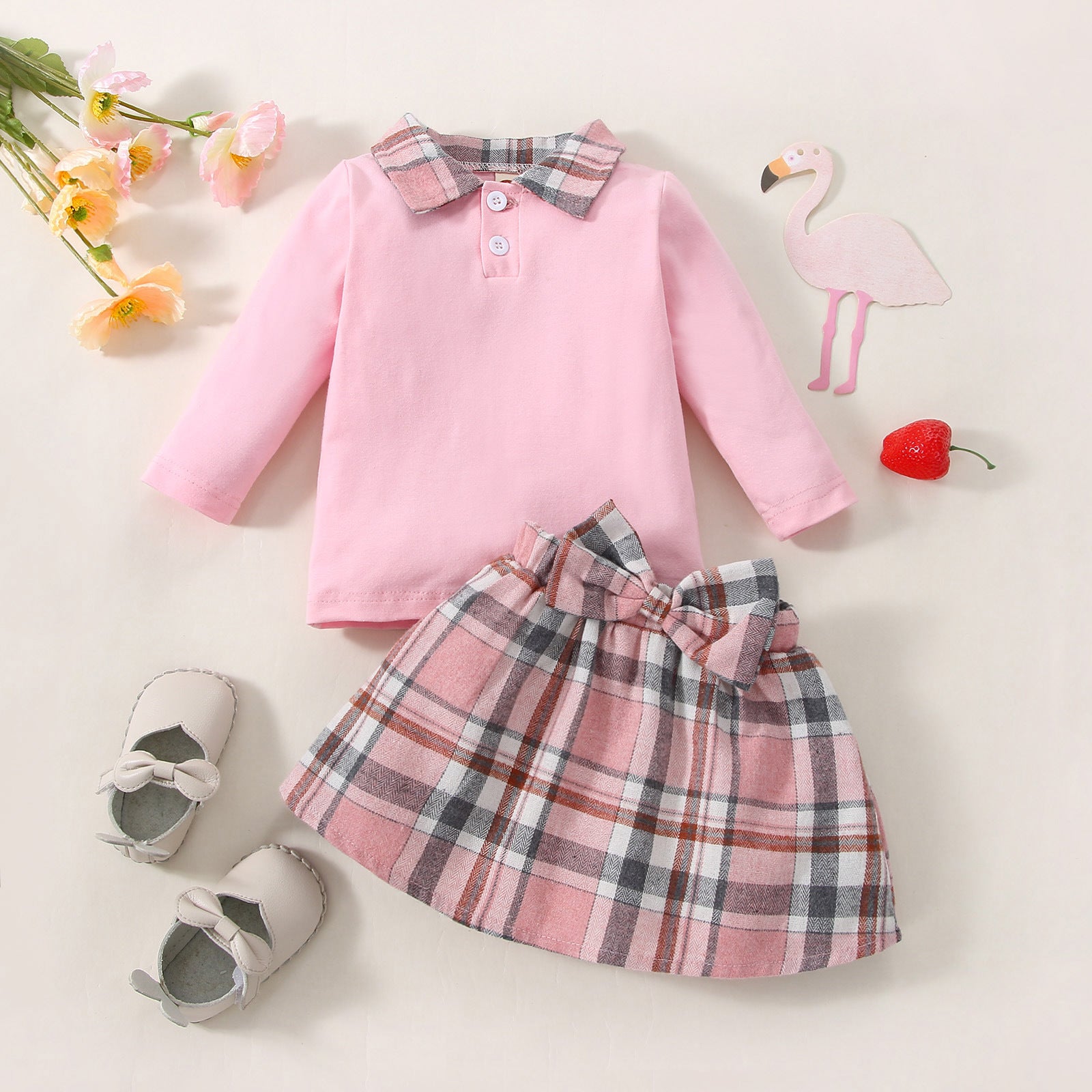 New Children's Long-sleeved Shirt Plaid Skirt Suit - Plush Fashions Shop 