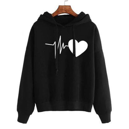 Heart Print Streetwear Hoodies Women Sweatshirt Spring Autumn Long Sleeve Hoodie Clothes - Plush Fashions Shop 