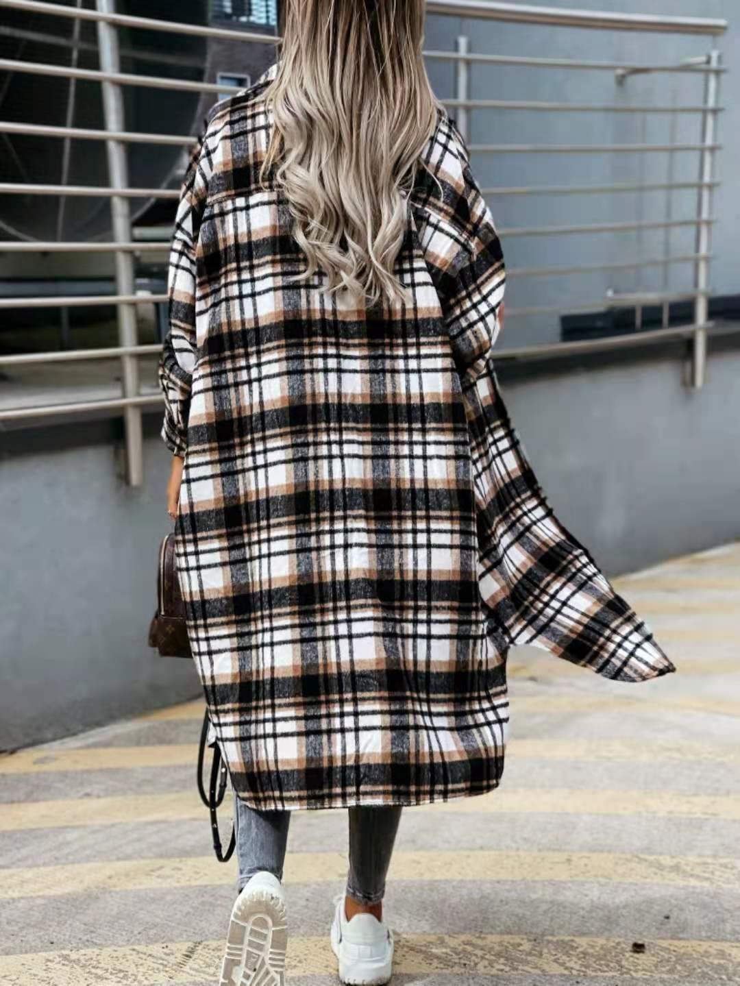 New Style Lengthened Plaid Shirt Women's Clothing - Plush Fashions Shop 