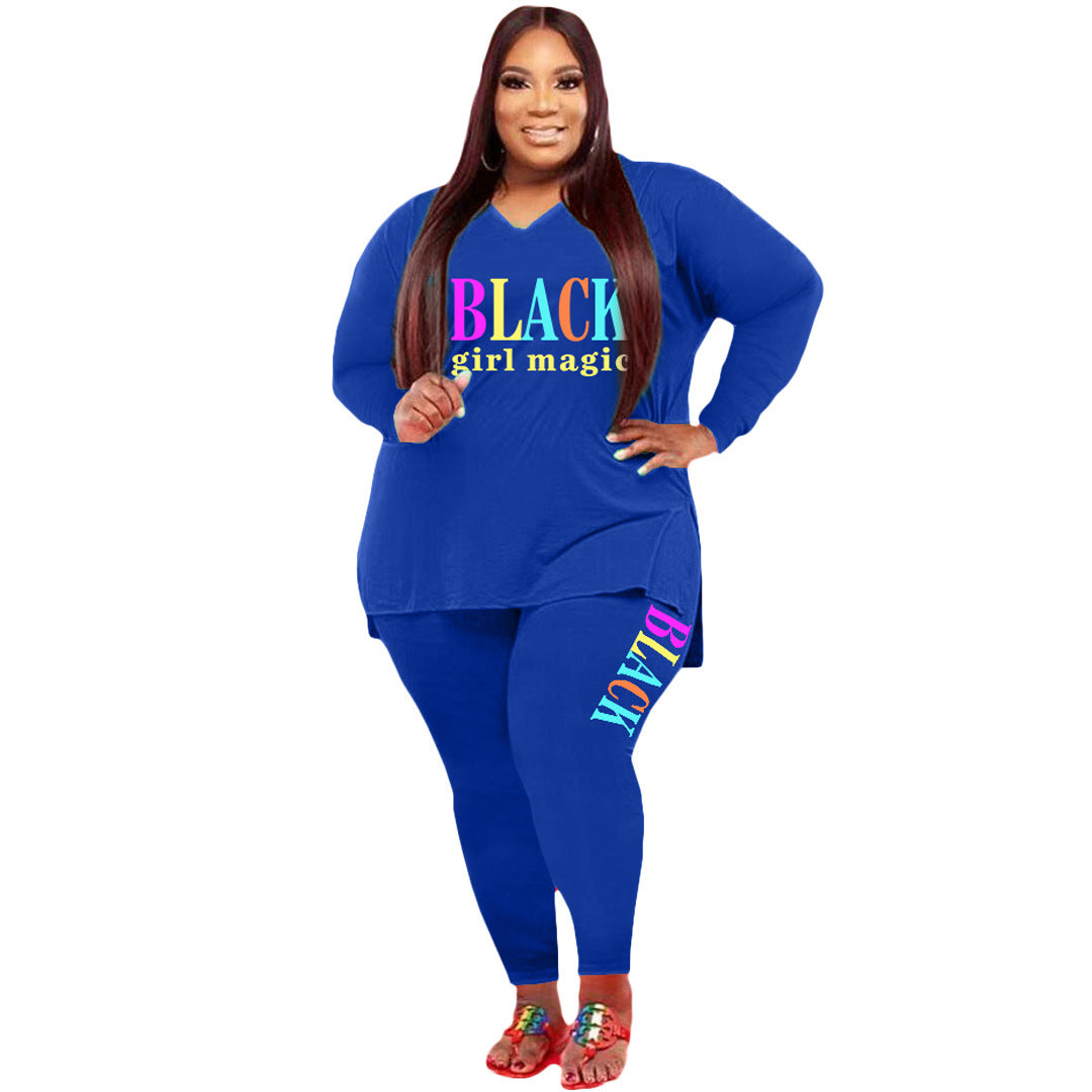 Women's Plus Size Sports And Leisure Printed Two-piece set - Plush Fashions Shop 