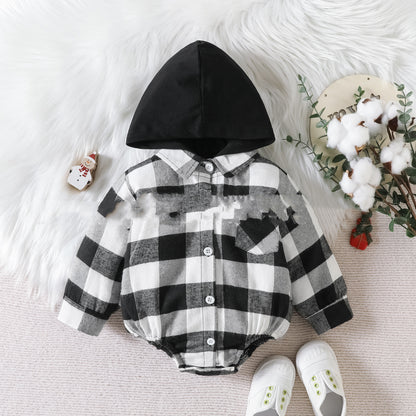 Baby Plaid Button Hooded Jumpsuit - Plush Fashions Shop 