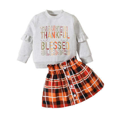 Children's Letter Printed Plaid Sweater Two-piece Set - Plush Fashions Shop 