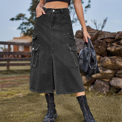 Women's Denim Cargo Casual Skirt - Plush Fashions Shop 