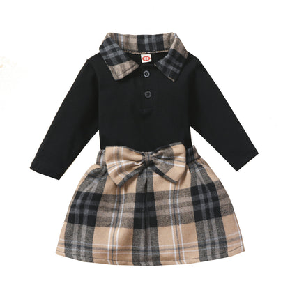 New Children's Long-sleeved Shirt Plaid Skirt Suit - Plush Fashions Shop 