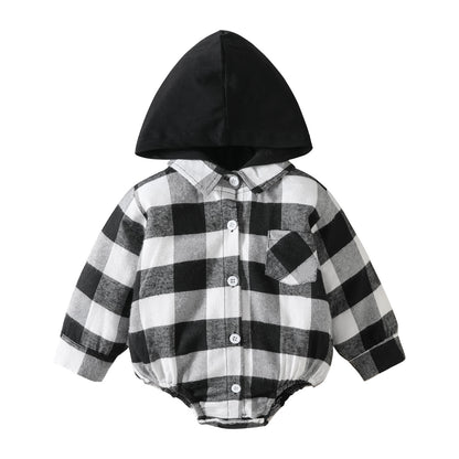 Baby Plaid Button Hooded Jumpsuit - Plush Fashions Shop 