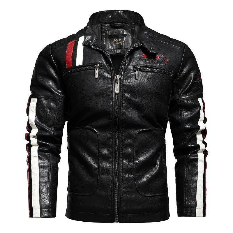 Mens Leather Jackets Motorcycle Stand Collar - Plush Fashions Shop 