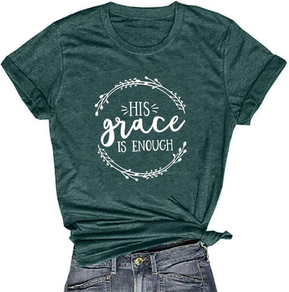 Women's His Grace Is Enough Short Sleeve Casual Tee Shirt - Premium T shirts from Plush Fashions Shop - Just $27.04! Shop now!